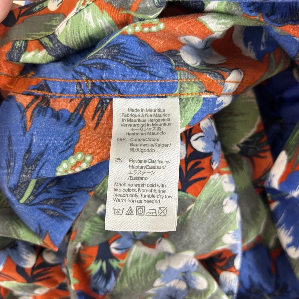 J. Crew Medium Flex Hawaiian Shirt Orange Floral Hibiscus Short Sleeve Mens